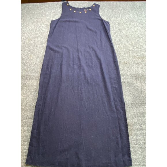 M.H.M Melissa Harper Dress Womens 10 Green Navy 2 pc Maxi Jacket Set Linen blend - Picture 11 of 16